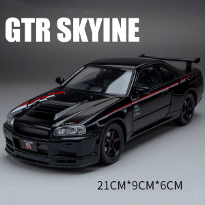 MAKEDA | 1:24 STI GTR R34 Diecast Model Alloy Toy Car Rear Wheel Return Force Pull Back Doors Can Opened Front Wheel Steering Vehice Gift