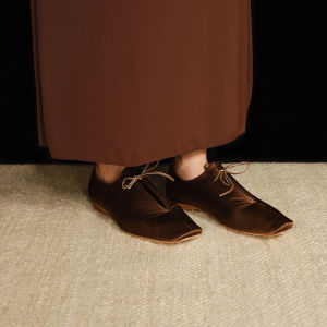 Silk Lace-Up Square Toe Oxford Shoes