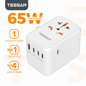 TESSAN Universal Travel Adapter with 65W USB Type C Port PD Fast Charging International Plug Adapter EU/UK/USA/AUS Plug