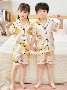 Bộ Đồ Ngủ Lụa Băng Mùa Hè Mỏng Tay Ngắn Cho Trẻ Em Bộ Đồ Mặc Nhà Thoải Mái Thoáng Khí Vải Cotton Pha Trộn Cho Bé Trai Và Bé Gái