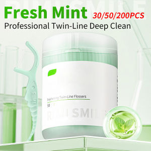 (RIMI SMILE) Double Line Floss Picks Disposable Safe Interdental Cleaning Stick - 30/50/200 Pcs Pack for Oral Hygiene