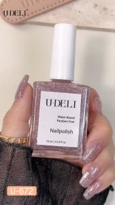 สีทาเล็บ สีทาเล็บกึ่งเจล U-DELI U672 Flash Light Vegan Nail Polish น้ำยาทาเล็บ สีกึ่งเจลกลิตเตอร์แฟลช ไม่อบ กากเพชรแน่น เล่นแสงสวย วิ้งระยิบระยับ พร้อมส่ง สีแฟลชชมพู