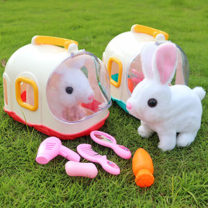 Electric Walking Talking White Rabbit Plush Doll Pretend Play Toys for Girls Interactive Pet Rabbit Dolls Childrens Entertainment