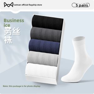 Miiow | Mens Summer Thin Ice Silk Breathable Sweat Absorbent Cool Feeling Business Socks Long Mid-Calf Thin Nylon Pure Color 5 Pairs