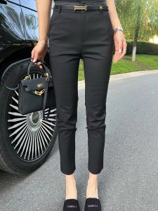 Black Slim Fit Pants Korean Style High Waist Simple Elegance Spring New Arrival Versatile Slimming Nine-Piece Pants