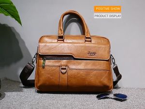 Jeep BULUO Men Business Bag Briefcase Man Messenger Document Laptop Bag Leather Waterproof.