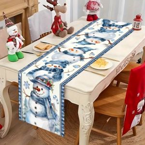 VIKAMA Bắc Âu Người Tuyết Giáng Sinh Bàn Chạy Viền Trang Trí Ngày Lễ Vải Lanh-Cảm Giác Polyester Dễ Chăm Sóc Đảng Phòng Khách Khăn Trải Bàn