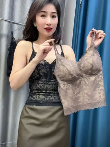 เสื้อกล้ามเกาะอกคอวีลายลูกไม้เซ็กซี่ฤดูใบไม้ร่วงปี 2024 สำหรับผู้หญิง ดีไซน์ใหม่ ดีไซน์หลังสวยงาม เสื้อชั้นในไร้ตะเข็บ