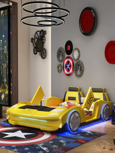 Multifunctional Childrens Car-like Bed Artificial Sports Car Real Leather Bed Boy 1.2 Single Bed Girl Dream Cartoon Leather Bed