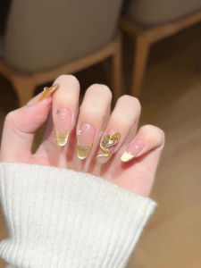 New Years Handmade Nail Art Golden Snake French Cat Eye Design Removable Pure Handmade Wearable Nail Tips Bright Color Series