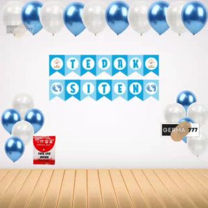paket dekorasi tedak siten biru / set balon dekorasi turun tanah bayi laki laki dan cewek