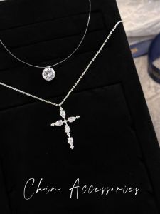 Chin Old Money Home High Shine Zircon Cross Necklace Elegant Beauty Fashion Jewelry Lockbone Chain Alloy/Plated/Silver/Gold