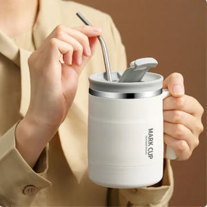 Kopi Mug Gelas Stainless Steel Aesthetic / Coffe Cup + Sendok / Mug SUS304 Tahan Panas Dan Dingin Anti Tumpah