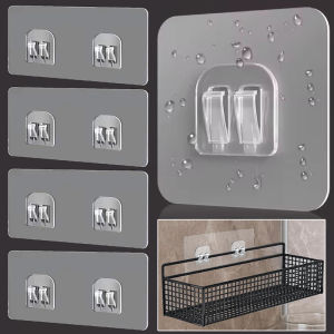 10pcs Seamless Adhesive Hooks / Transparent Acrylic Strong Self Adhesive Wall Hooks / Heavy Duty Waterproof Storage Hanger / for Kitchen Bathroom