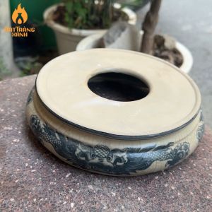 Đế bát hương Bát Tràng men rạn Đế bát nhang Lư hương thờ cúng Đế sứ vẽ tay họa tiết rồng cao cấp