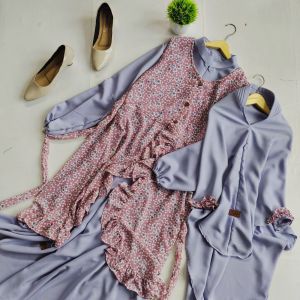 Gamis Anak Perempuan Remaja Plus Kerudung Baju Muslim Anak Cewek Orisabilaqu Gamis Outer Rompi Fillea 3in1