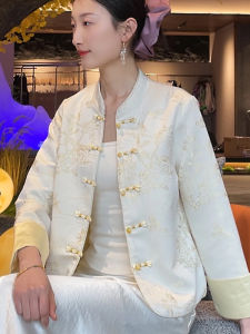 Womens Casual Loose Style Chinese Floral Jacket Spring Autumn Middle-Aged Fashion Outerwear Single-Breasted Plant Pattern