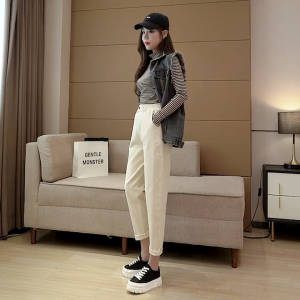 AN-3333 Korean Maong Pants For Women Garter Waistline W/4Pockets High Quality Office Ladys Suit Pants Long Casual Pants