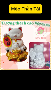 Tượng thạch cao Mèo thần tài M71 (Không kèm màu) Bé Tô Màu Tô Tượng decor