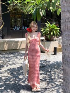 Dopaamine Island Beach Vacation Cool Spicy Outfit Beach Photo Beautiful Halter Dress A-Line Skirt High Waist Summer Dress