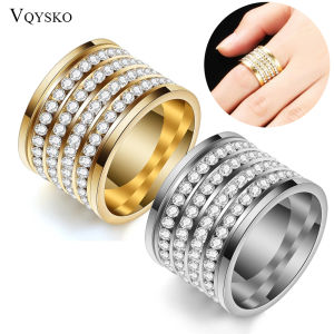 Fashion shining full 4 Row Crystal rhinestone Jewelry Ring Gold Color Stainless Steel Couple Wedding rings for men and Women