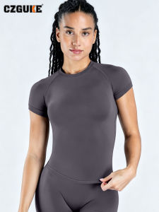 CZGUKE-Women Seamless Raglan Short Sleeve Yoga Top High Elastic Slim Fit Quick Dry Workout T-shirt Breathable Gym Running Sports