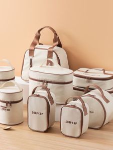 Durable Cylindrical Insulated Lunch Bag Mini Portable Rice Box Bag Breakfast Cloth Bag Thermal Bag Picnic Work School Travel