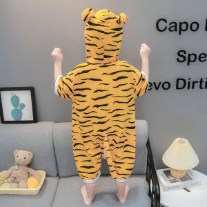 Childrens Pure Cotton Tiger Pajamas Short Sleeve Onesie Thin Summer Home Clothes Cute Boys Clothes Cartoon Animal Baby