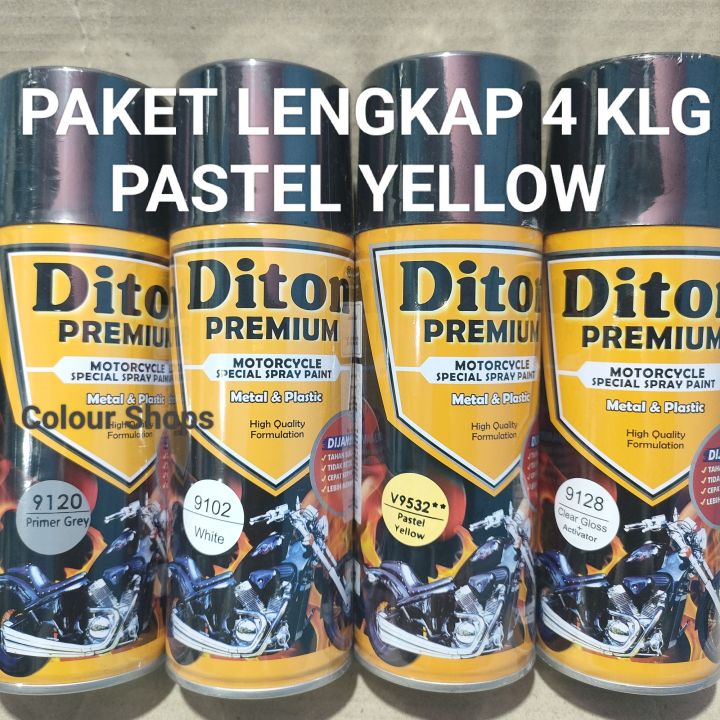 Pilok Cat Diton Premium Paket Lengkap 4 Kaleng Pastel Yellow Kuning 9532 Primer Grey 9120 White 2293