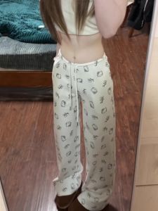 Quần Dài Ống Rộng in Hình Chó American Retro White Casual Cho Nữ Mùa Hè Mới Cạp Cao Rộng Rãi Thon Gọn Thẳng