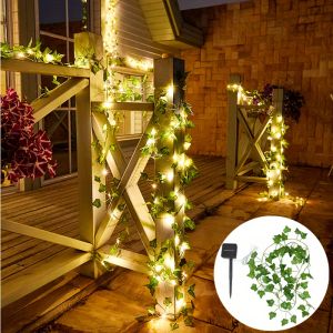 Solar Powered Ivy Fairy String Lights St. Patricks Day Mothers Day Wedding Decor for Cafe Bedroom Garden Fence Outdoor Party