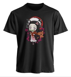 Bandai | Demon Slayer Kimetsu No Yaiba Nezuko Kamado T-shirt with Bamboo Muzzle and Pink Cherry Blossoms Cute Japanese Anime Style