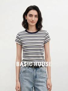 Basic House | Cotton Stripe Womens Short Sleeve T-Shirt
