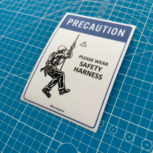 Precaution Please Wear Safety Harness. Warning. Contractor Worker. Sign Label Notice Signage. Laminated Waterproof Scratch Resistant. Suitable for Indoor and Outdoor.
