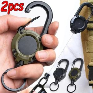 1/2/3pcs Heavy Duty Retractable Pull Badges ID Reel Carabiner Key Chain Steel Wire Rope Buckle Key Holder Outdoor Keychain Tools