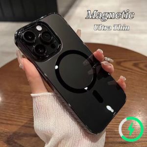 【Fast Deliver】0.2mm Ultra Thin Magnetic Wireless Charge Casing for IPhone 15 16 Pro Max 14 13 12 11 Pro Max Phone Case Crystal Clear Shockproof Hard PC Clear Back Cover