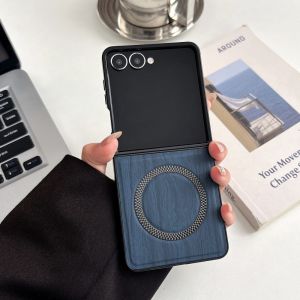 szhaiyu | Flip8 Wood Grain For Magsafe Magnetic PU Leather Phone Case For Samsung Galaxy Z Flip 8 7 FE 6 5 4 3 Protective Cover