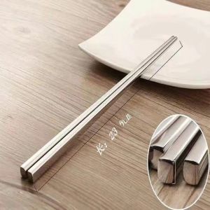 Thickened Semi-Solid Square Chopsticks 304 Stainless Steel Anti-Slip Anti-Mold Heat Resistant for Restaurant Hotel Cafeteria