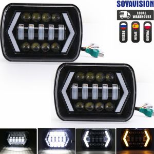 90W 7x6 5X7" Waterproof LED Headlight White DRL Amber Turn Signal For Jeep YJ Cherokee XJ Trucks H4 Square Headlamp