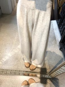XUECAIQI | Autumn Winter French Elegant Outfit V-Neck Top and Wide Leg Pants Set