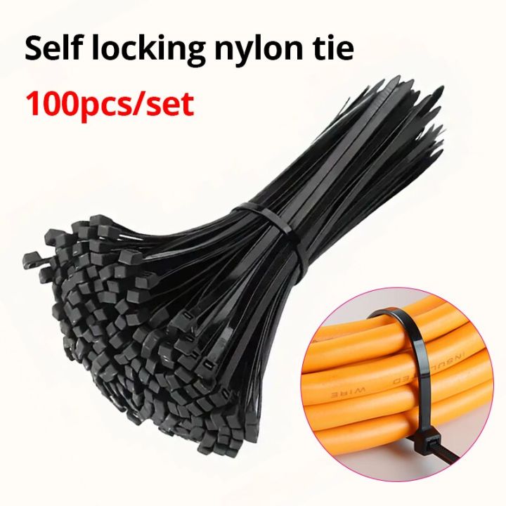 100 Pieces Black 4x200 Cable Tie Fastening Ring Reusable Cable Zip Ties