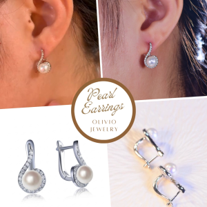 Olivio Sterling Silver Zircon Pearl Drop Hoop Earrings for Women - Freshwater Pearl Dangle Earrings - Elegant Jewelry Gift