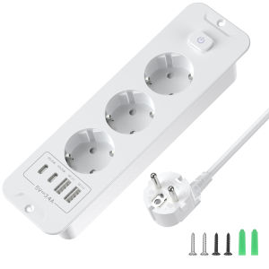 7-in-1 ultra-thin embedded socket with switch 2USB-A+2USB-C 20W fast charging overvoltage protection for office and home use