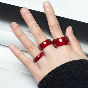 Natural Red Agate Chalcedony Widened Mens and Womens Jade Ring Red Birth Year Ring Thumb Ring for Elders Ornament