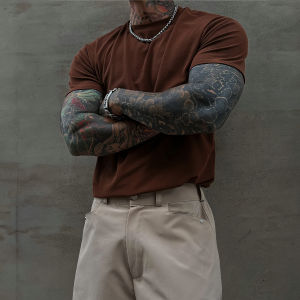 DAVID&ME | Summer Slim Fit Sport Tee Brown Round Neck Short Sleeve