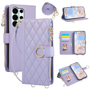 Crossbody Wrist Strap Leather Wallet Phone Case for Samsung S25 Edge S26 Ultra S24 S23 S22 S21 Plus Note 20 Flip Stand Cover