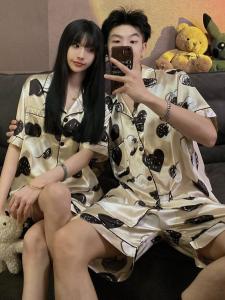 Bộ Đồ Ngủ Lụa Băng Mùa Hè Tay Ngắn Cho Cặp Đôi Áo Len Cardigan Rộng Rãi Gợi Cảm Bộ Đồ Ngủ Mặc Ở Nhà Cho Nam Và Nữ