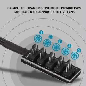 1 to 5 PWM Fan Hub PC CPU Cooling 4PIN Fan Power Cable Hub Adapter Sleeved Case Splitter for Computer Cooler Case Fans
