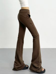 Quần Ống Loe Cạp Thấp Dài Thường Ngày Cho Nữ Quần Thể Thao Dài Đến Sàn Cạp Cao Ống Rộng Phong Cách Đường Phố Mùa Thu