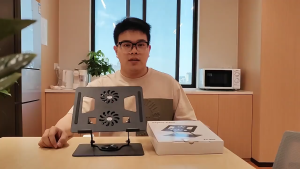 Laptop Stand 360 Degree Rotating Aluminum Alloy Tablet Computer Cooling Stand with Folding Fan Radiator Support Lifting Non-slip